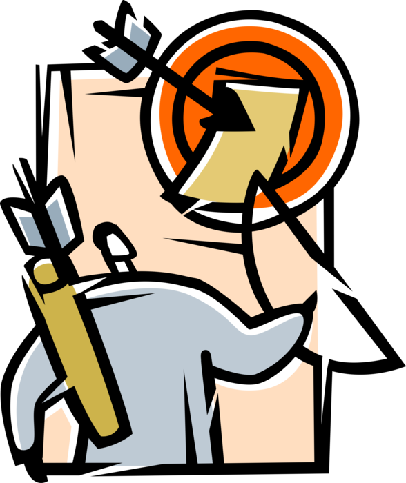 Vector Illustration of Businessman Archer Hits Target Bullseye or Bull's-Eye with Archery Arrow