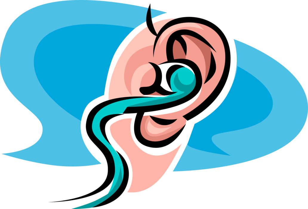 Vector Illustration of Human Ear with Hearing Aid Medical Device Designed to Improve Hearing