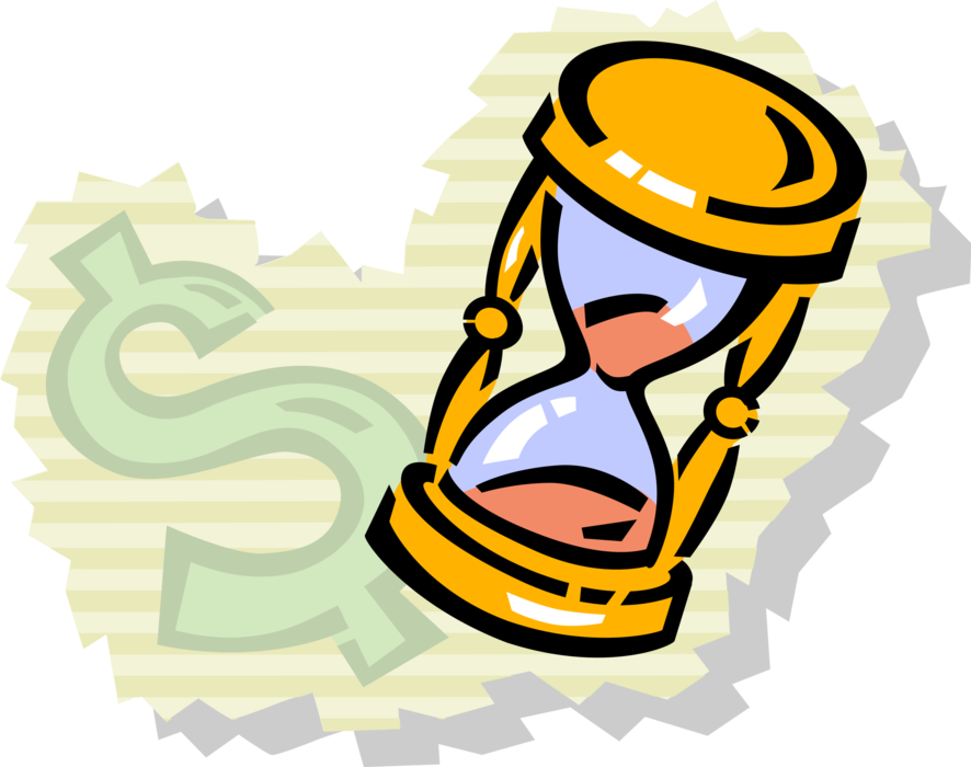 Vector Illustration of Time is Money Hourglass or Sandglass, Sand Timer, or Sand Clock Measures Passage of Time