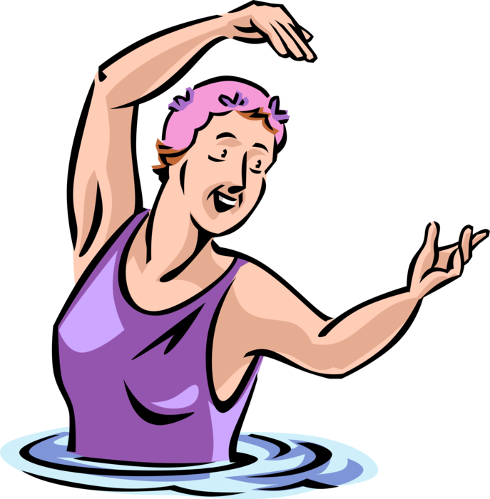 Vector Illustration of Retired Elderly Senior Citizen Physical Fitness Exercise Workout in Swimming Pool