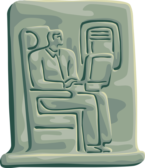 Vector Illustration of Businessman Air Traveler Passenger in Aircraft Work on Computer During Flight