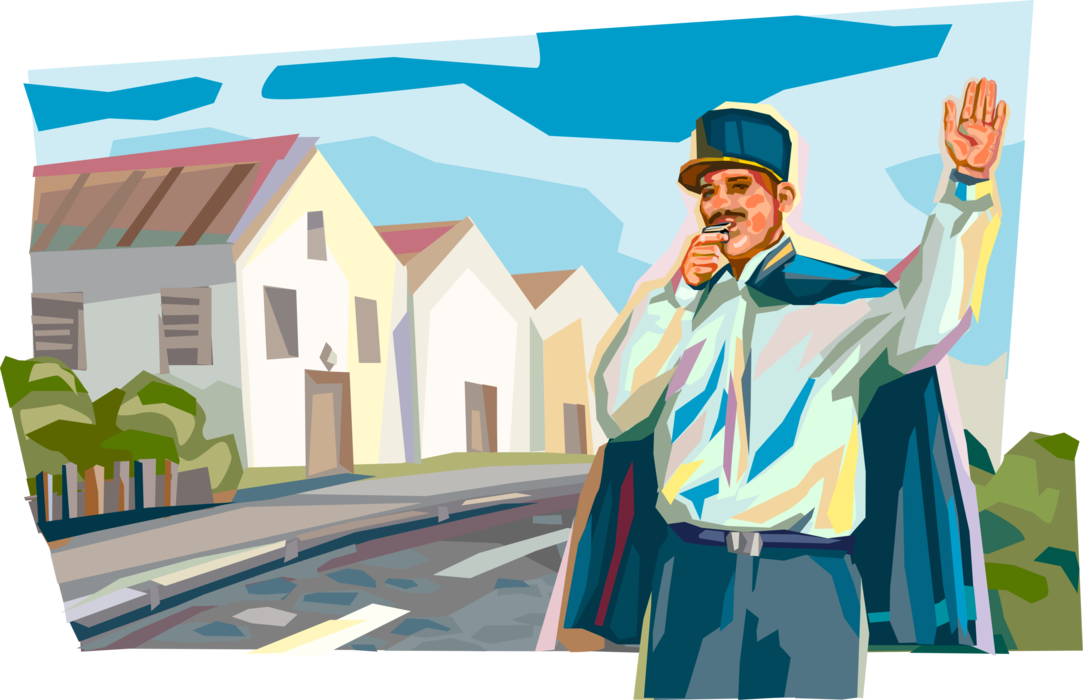Vector Illustration of French Policeman Directing Traffic, Law Enforcement of France