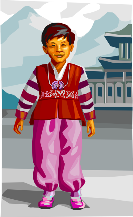 Vector Illustration of Traditional South Korean Clothing Clothes for Boy