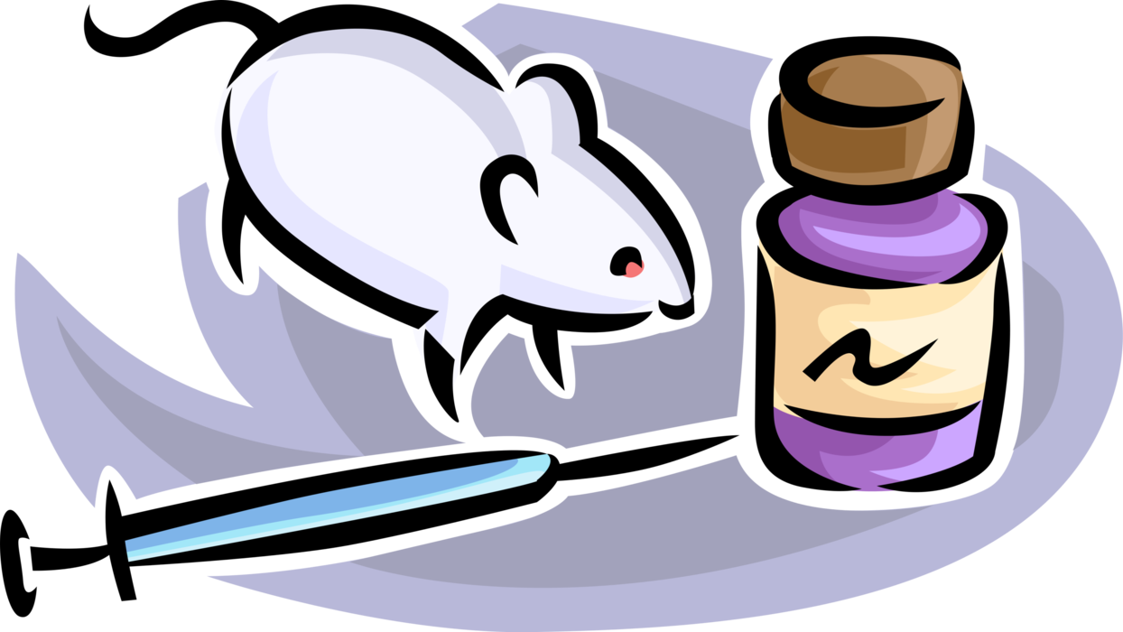 Vector Illustration of Laboratory Rodent Lab Mouse Injected with Drugs in Scientific Research Experiment