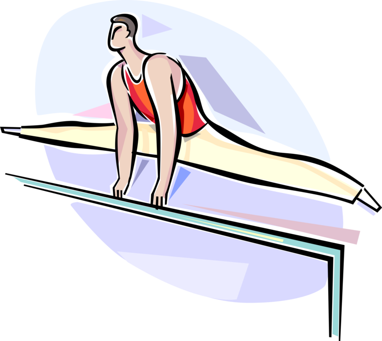 Vector Illustration of Gymnast Performs in Artistic Gymnastics Competition on Horizontal High Bar Apparatus