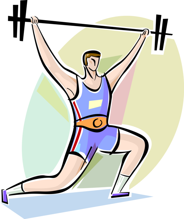 Vector Illustration of Weightlifting Weightlifter with Heavy Barbells Lifting in Competition
