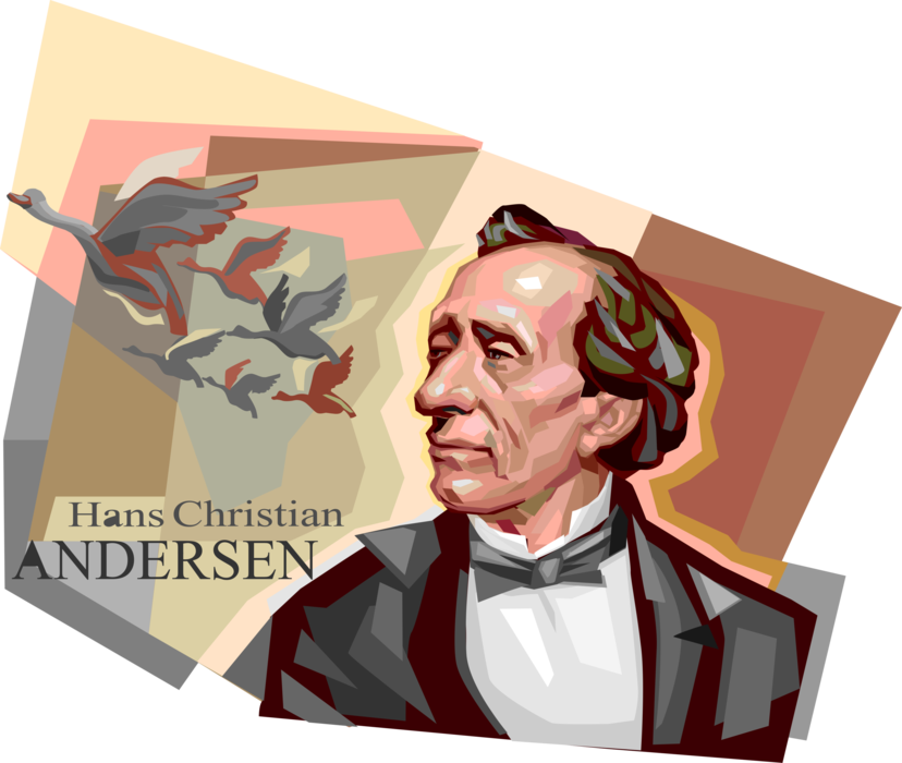 Vector Illustration of Hans Christian Andersen, Danish Author Writer Wrote Fairy Tales