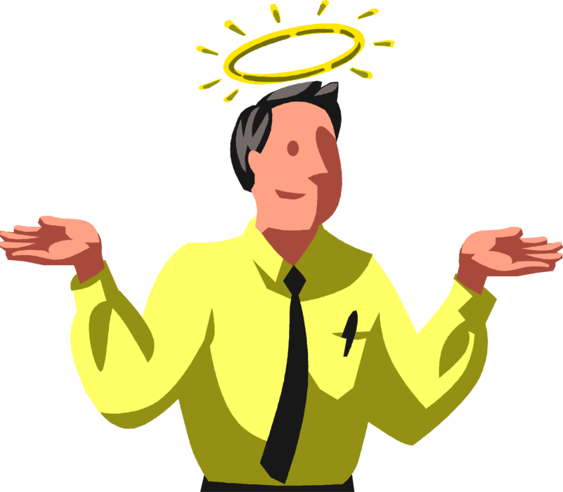 Vector Illustration of Angel Investor Businessman with Saint Like Angelic Halo Provides Capital Investment