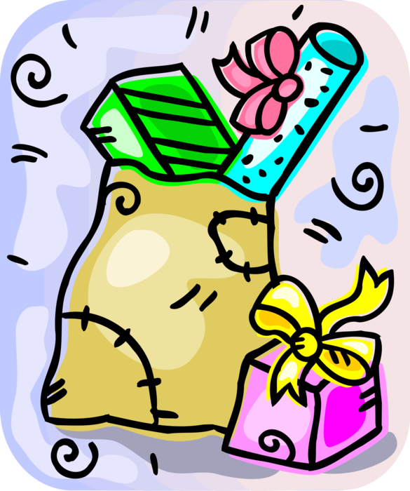 Vector Illustration of Santa Claus' Sack Full of Gift Wrapped Christmas Presents
