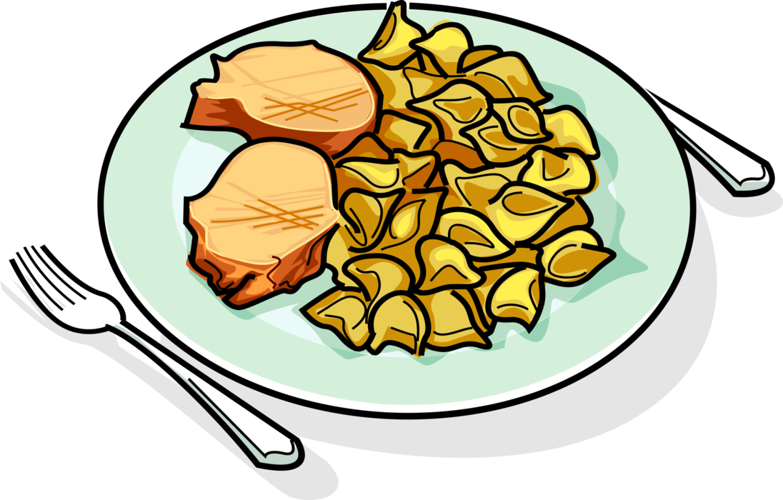 Vector Illustration of Slovenian Steak and Idrijski žlikrofi Zlikrofi Dumplings with Potato Filling