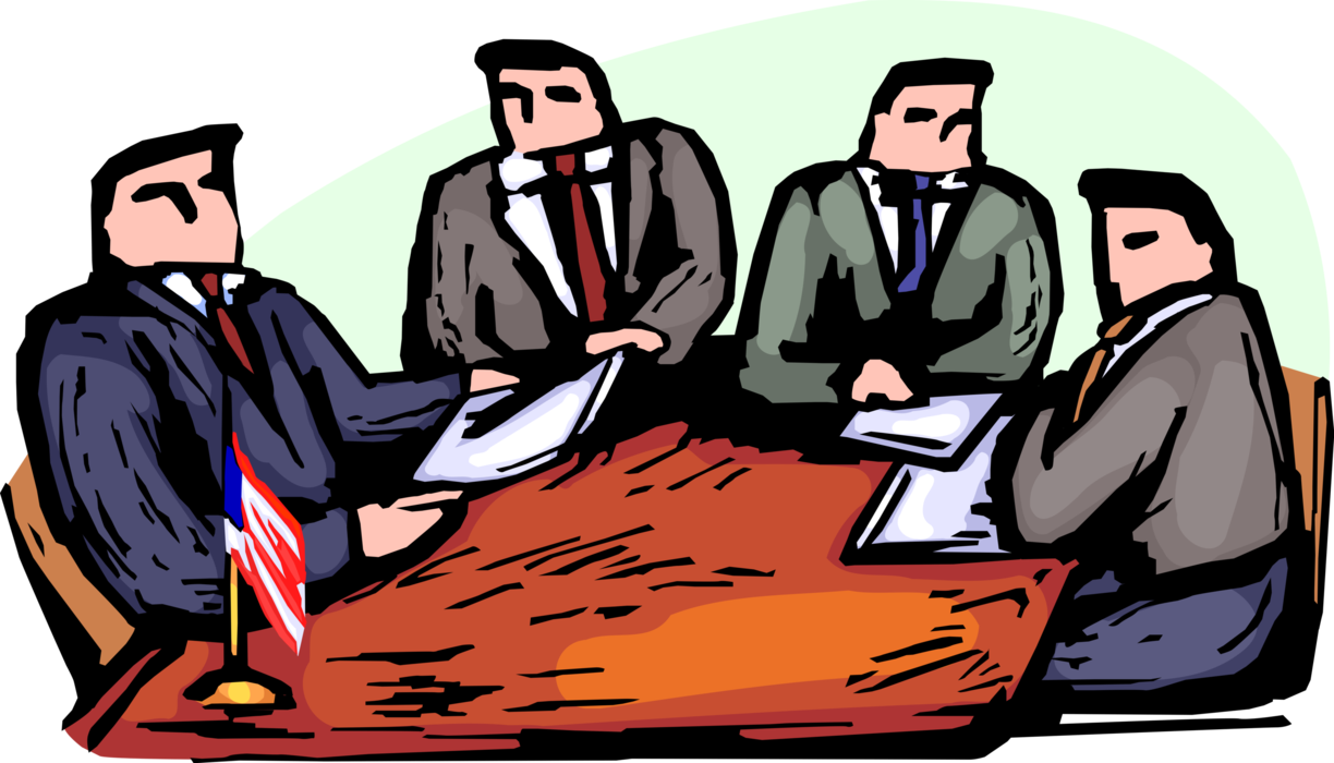 Vector Illustration of Patriots in Boardroom Office Meeting with American Flag
