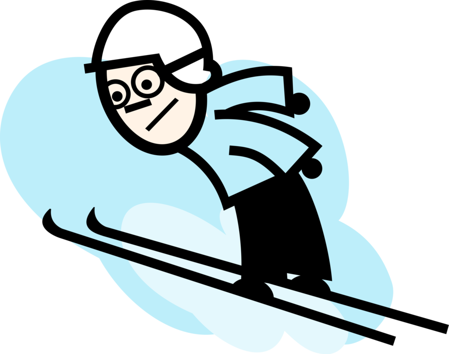 Vector Illustration of Alpine Ski Jumper Catches Some Air While Ski Jumping