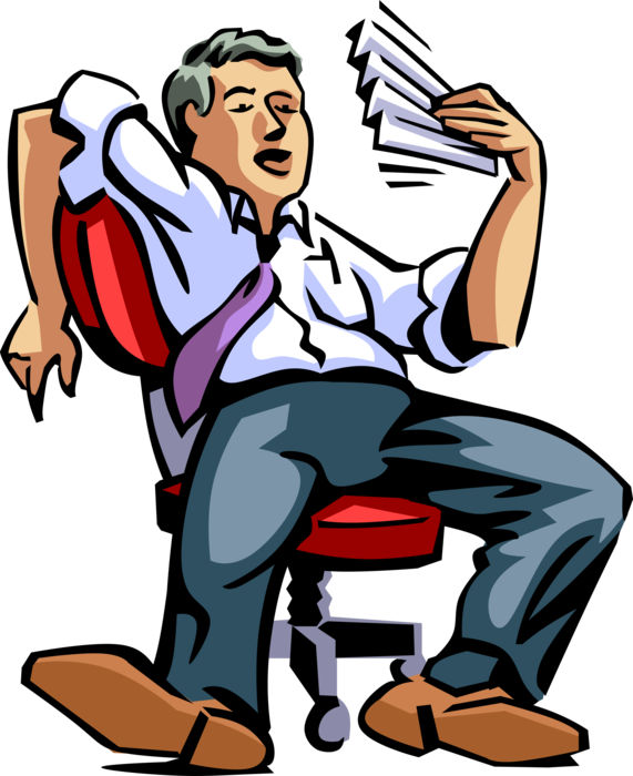 Vector Illustration of Exhausted Businessman Catches Breath Sitting in Office Chair Furniture