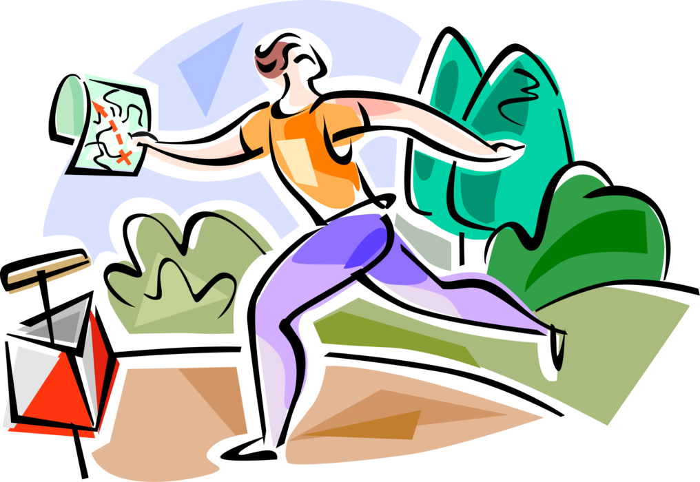 Vector Illustration of Orienteering Sport Requires Navigational Skills using Map and Compass