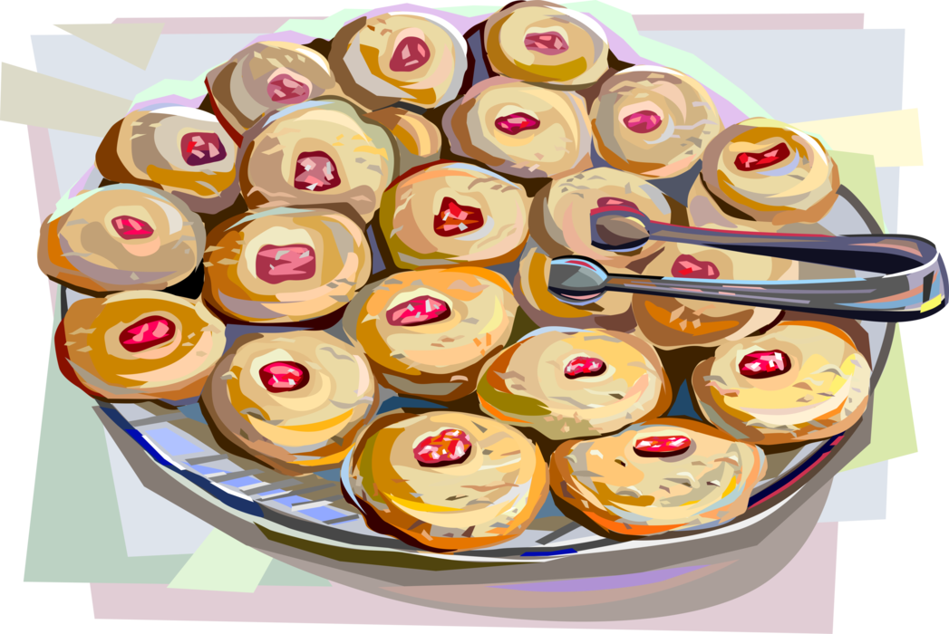 Vector Illustration of Baked Danish Butter Cookies with Jam Centers