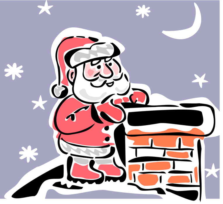 Vector Illustration of Santa Claus, Saint Nicholas, Saint Nick, Father Christmas, Kris Kringle with Chimney