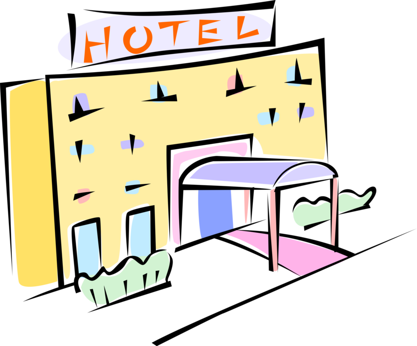Vector Illustration of Roadside Motor Hotel Provides Motorists and Travelers with Lodging