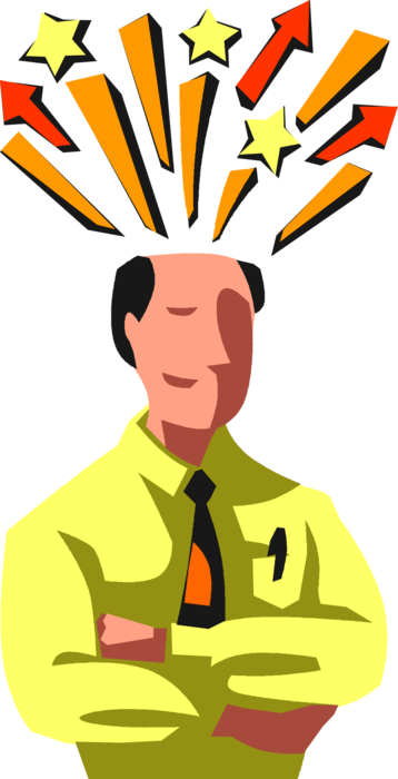 Vector Illustration of Resourceful Businessman uses Ingenuity to Deliver New Ideas for Corporate Business Success