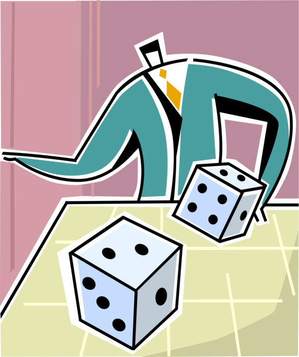 Vector Illustration of Businessman Gambler Rolls Casino Gambling and Games of Chance Dice