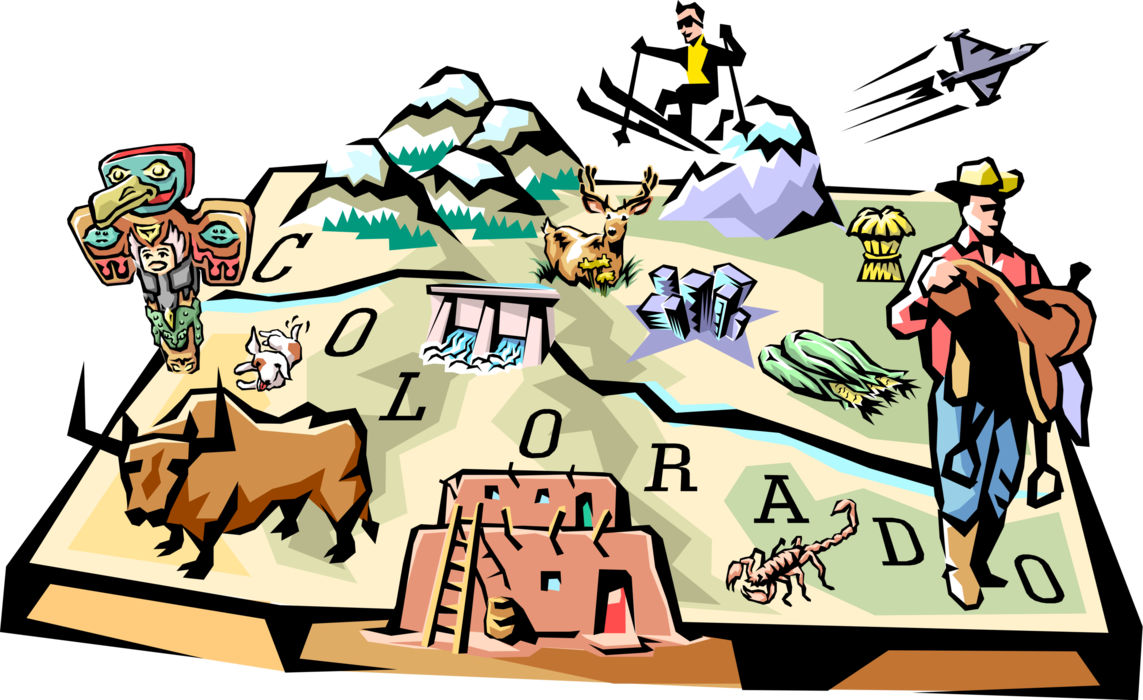 Vector Illustration of Colorado State Vignette Map, USA