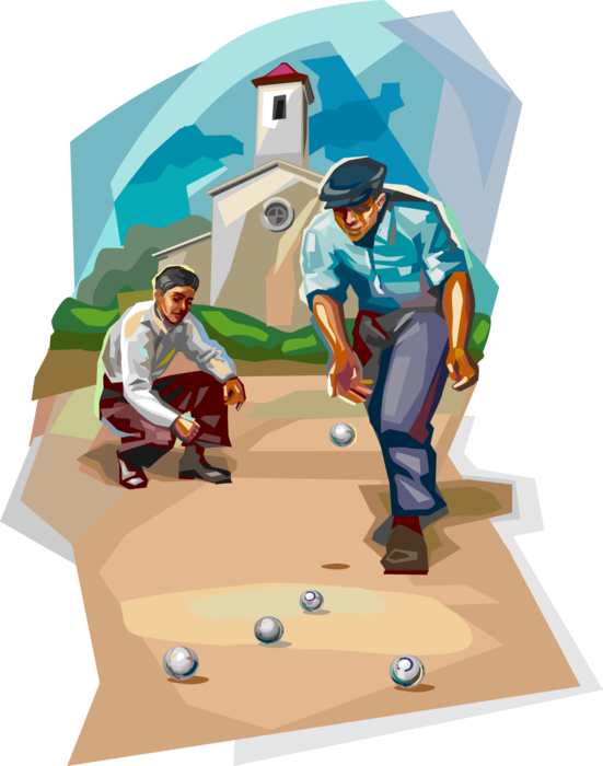 Vector Illustration of Outdoor Recreation Pétanque Players Play Boules-Type Game