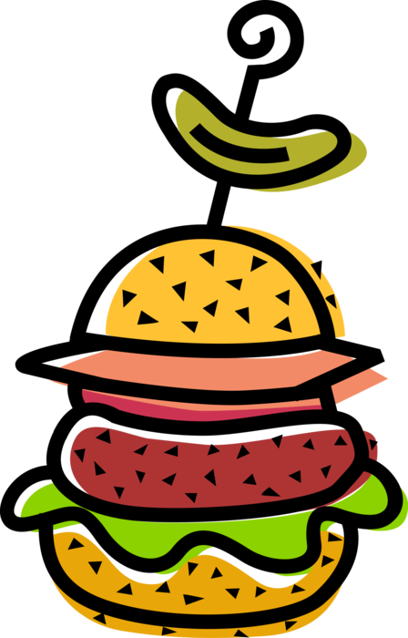 Vector Illustration of Sandwich Sliced Cheese or Meat Placed Between Slices of Bread with Dill Pickle