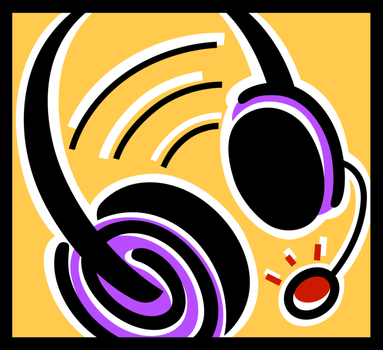 Vector Illustration of Spiral Sacred Symbol of Evolving Life Journey with Headset Headphones and Microphone