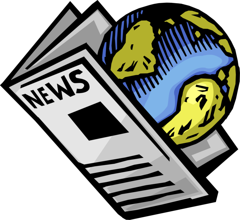 Vector Illustration of Planet Earth World News in Newspaper Serial Publication Containing Articles and Advertising