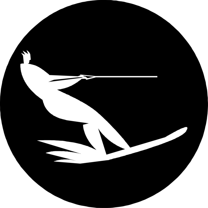 Vector Illustration of Water Skier Slalom Skiing Behind Watercraft Boat with Ski Towline Rope