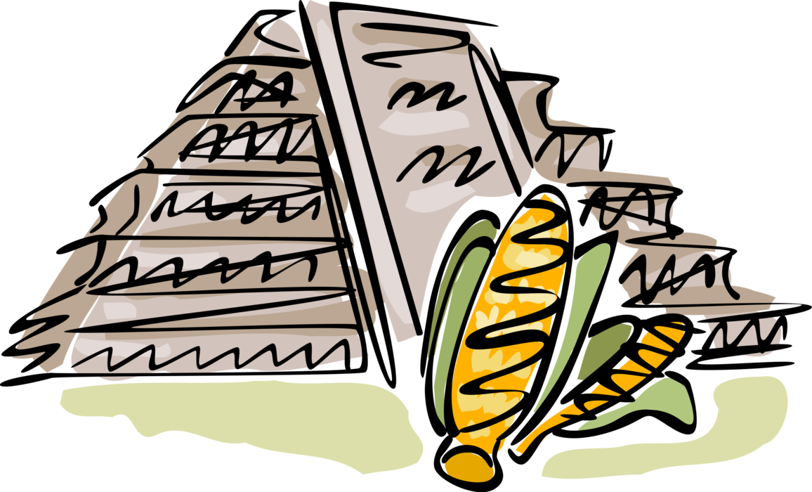 Vector Illustration of Inca Pyramid Structure of Worship and Rituals to Gods with Maize Corn Husks