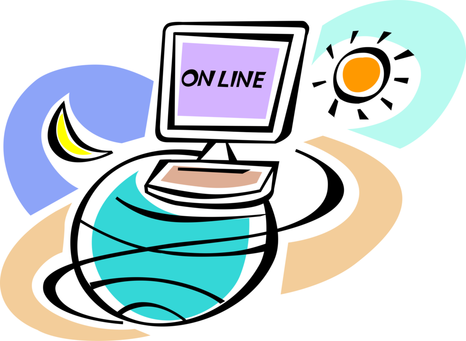 Vector Illustration of Online Internet Access Provides 24/7 Access to Information Resources Around the World
