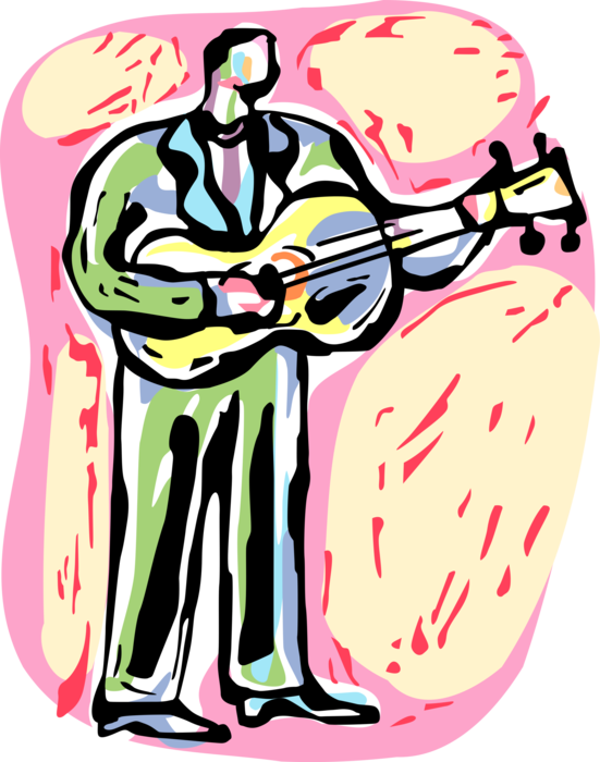 Vector Illustration of Musician Plays Acoustic Guitar Musical Instrument
