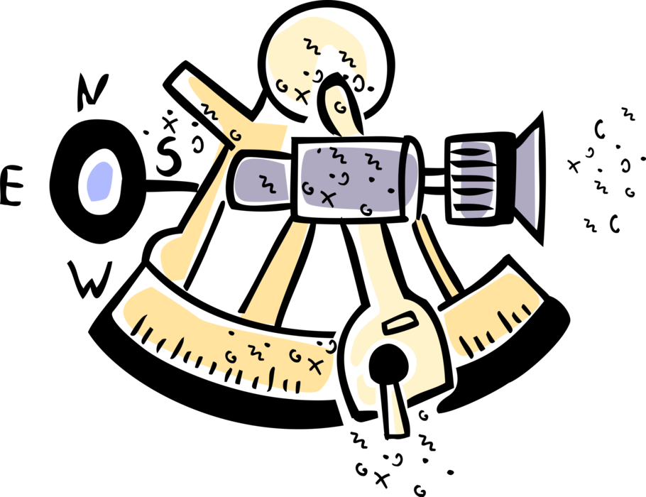 Vector Illustration of Sextant Navigation Instrument Measures Angle Between Two Visible Objects