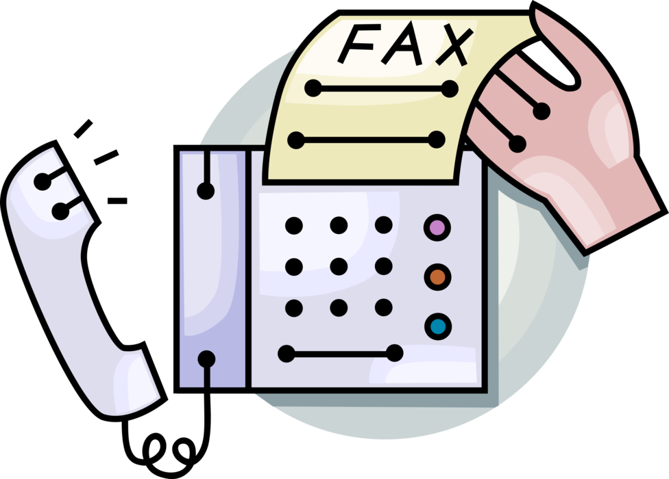 Vector Illustration of Hand Retrieves Fax from Facsimile Telephonic Transmission Device