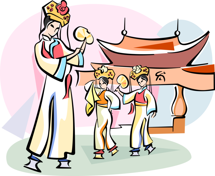 Vector Illustration of Chinese Celebration Festival Traditional Dance