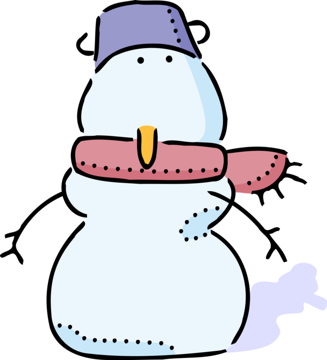 Vector Illustration of Snowman with Scarf and Hat Anthropomorphic Snow Sculpture in Winter