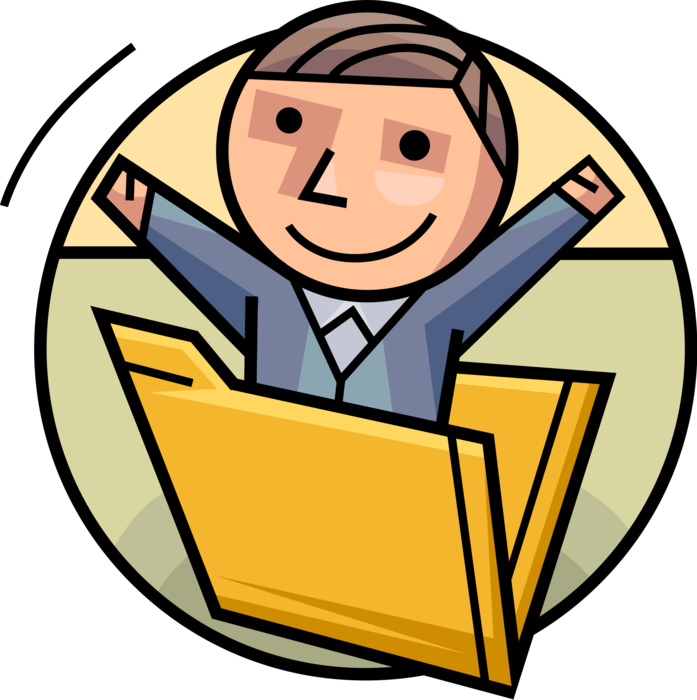 Vector Illustration of Project Leader Businessman Celebrates Accomplishments with File Folder