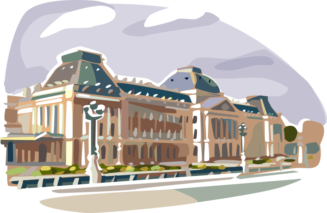 Vector Illustration of Royal Palace of Brussels King and Queen of Belgians, Belgium