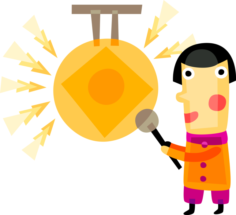 Vector Illustration of Chinese Gong used in Meditation, Healing, Communication, Announcing the Beginning of Ceremonies