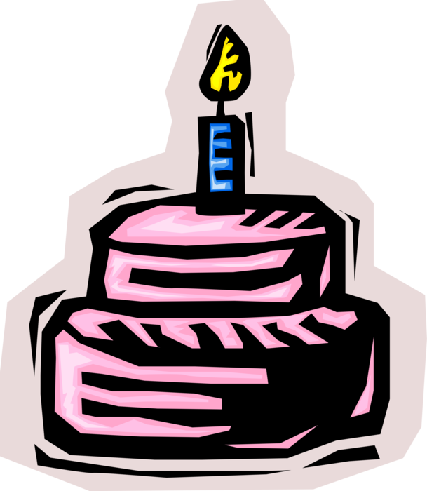 Vector Illustration of First Birthday Cake with Lit Candle