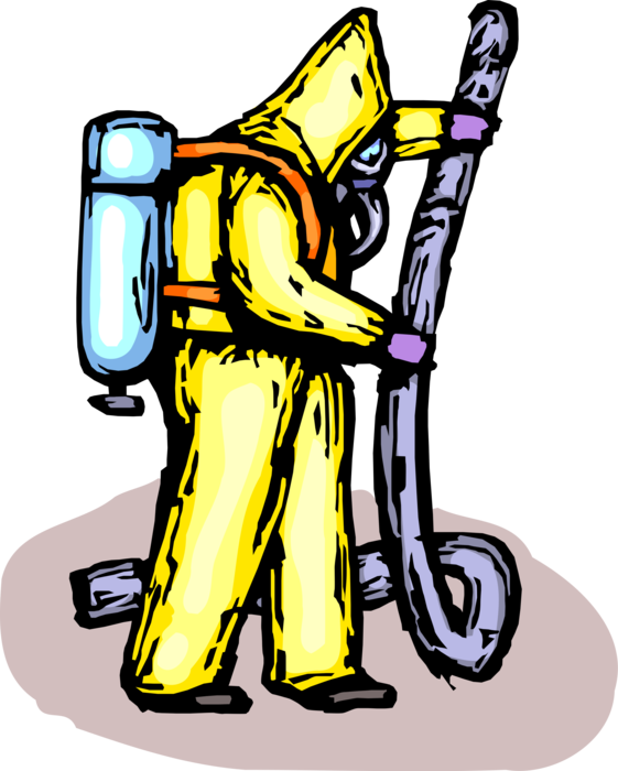 Vector Illustration of Homeland Security Personnel in Toxic Chemical Hazmat Protective Suit 