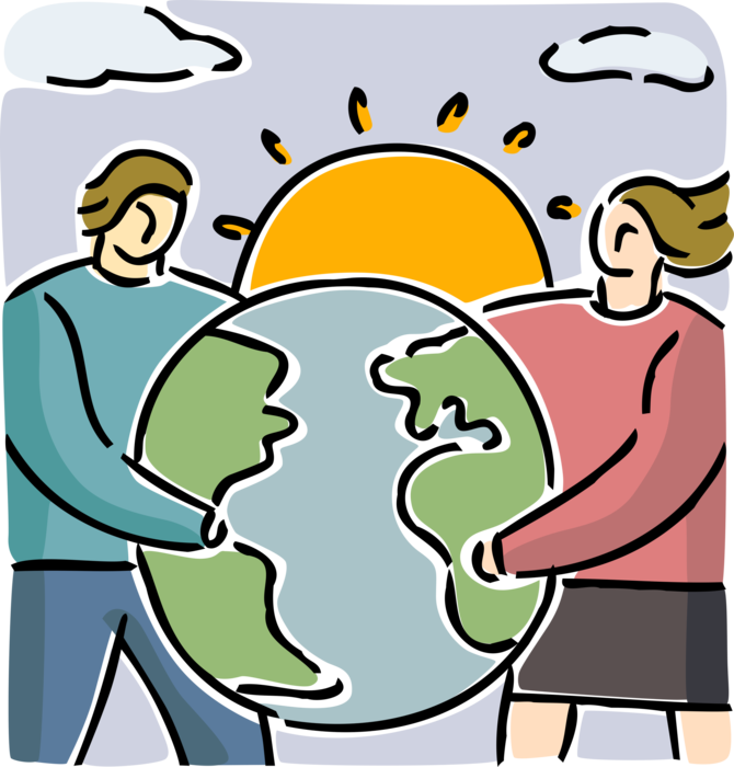 Vector Illustration of Environmental Responsibility is Everyone's Concern with Planet Earth World and Sun Rising