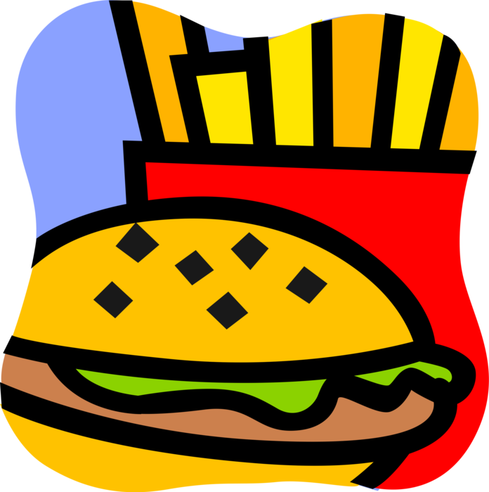 Vector Illustration of Fast Food Hamburger Meal with French Fries