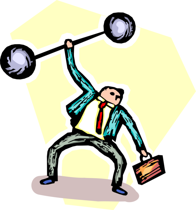 Vector Illustration of Strongman Businessman Weightlifter Lifting Barbell Weights