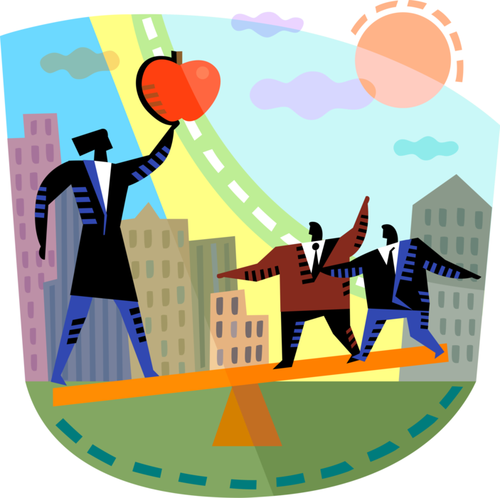 Vector Illustration of Unschooled Apprentice Business New Hires Seek Business Intelligence with Apple Symbol of Knowledge