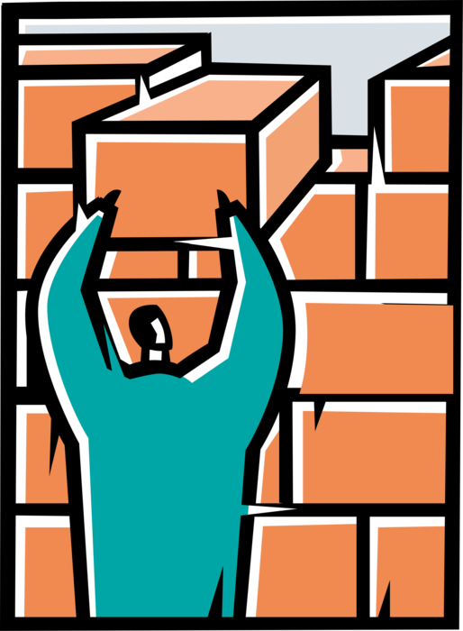 Vector Illustration of Businessman Mason Bricklayer Builds Masonry Brick Wall