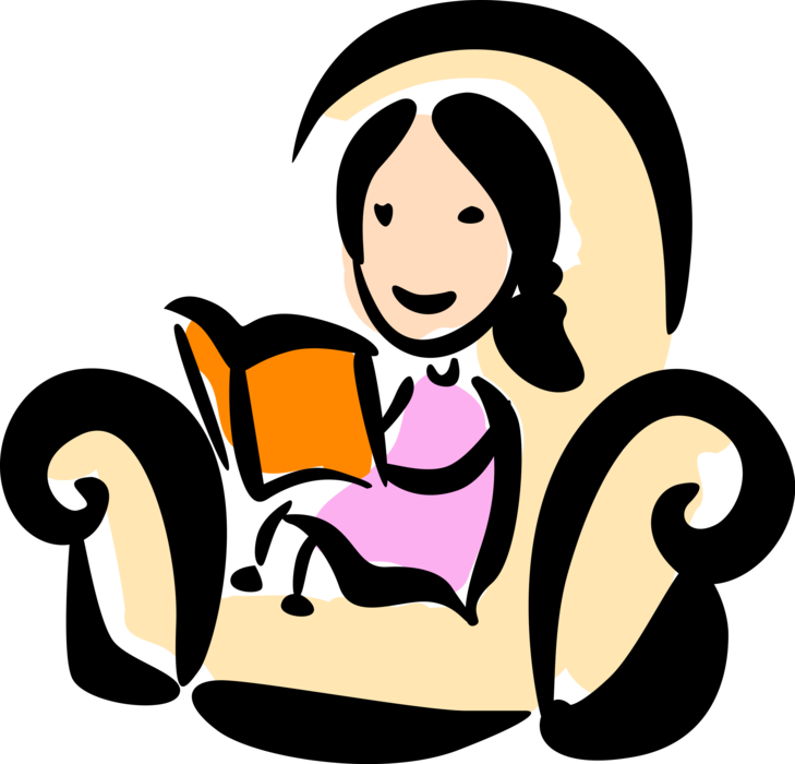 Vector Illustration of Woman Reads Book in Comfortable Chair