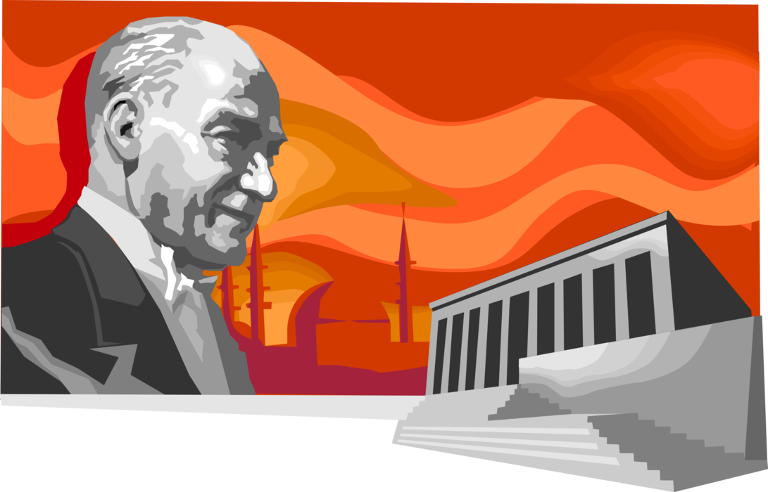 Vector Illustration of Ataturk, Founder of the Turkish Republic Served as First President, Turkey