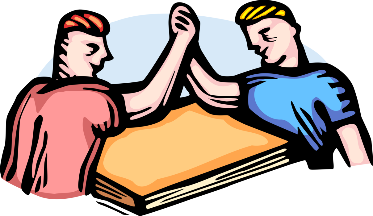 Vector Illustration of Competitive Arm Wrestling Contest with Two Competitors
