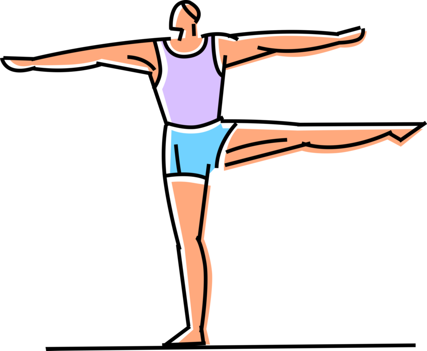 Vector Illustration of Gymnast Balancing on One Leg Performing on Balance Beam During Gymnastics Meet